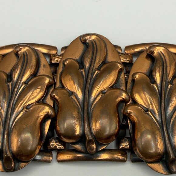 Copper Bracelet Leaf Link - Etsy Vintage Copper Link Bracelets Geometric Leaf Wire Designs Set Of 3